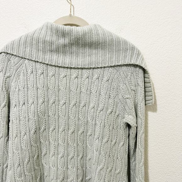 [St. John] Mint Green Open Front Chunky Cable Knit Cardigan Sweater Sz Petite P - Picture 5 of 9